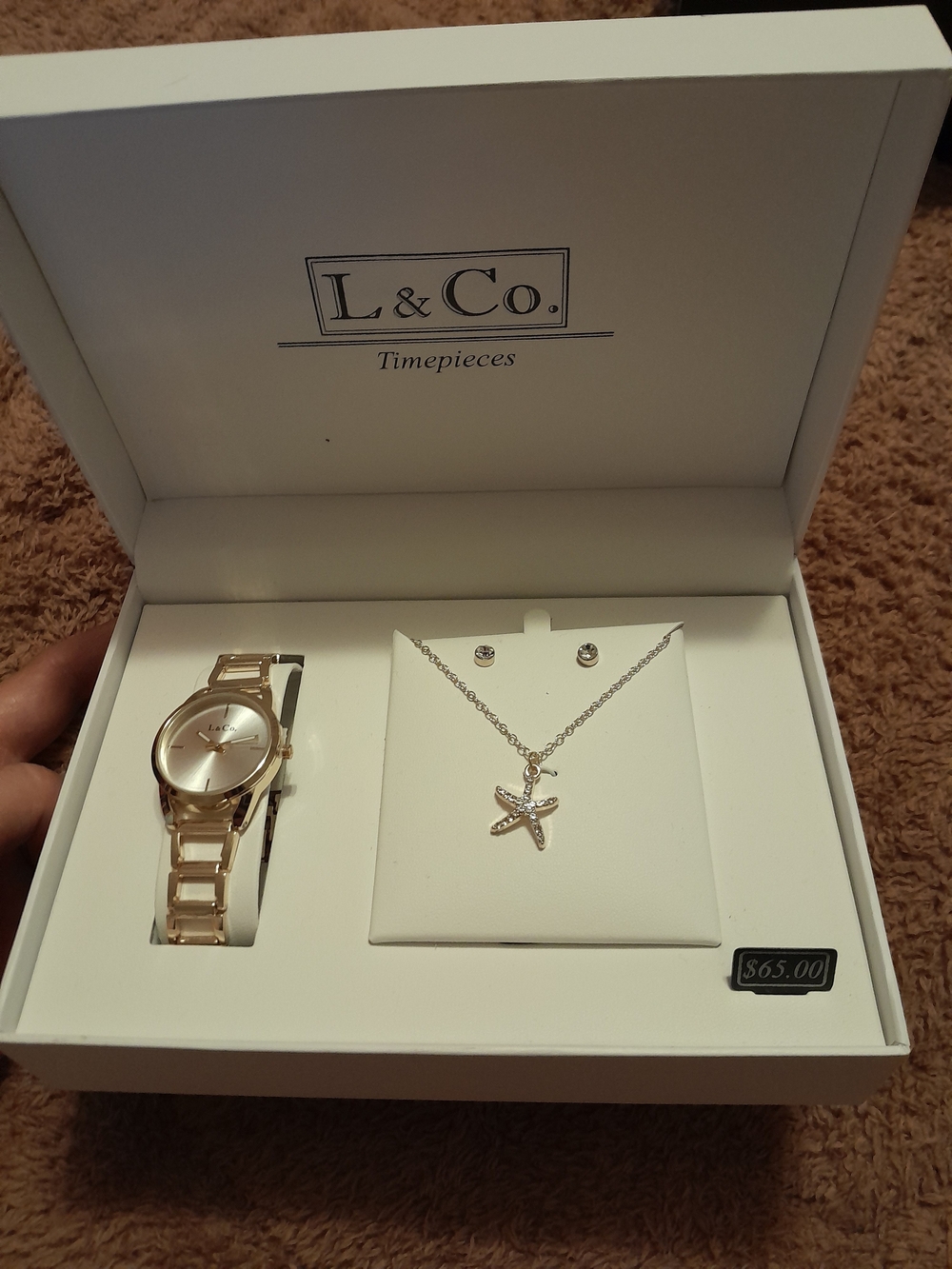 L & Co. Women's Gold Tone Watch and Starfish Necklace Set